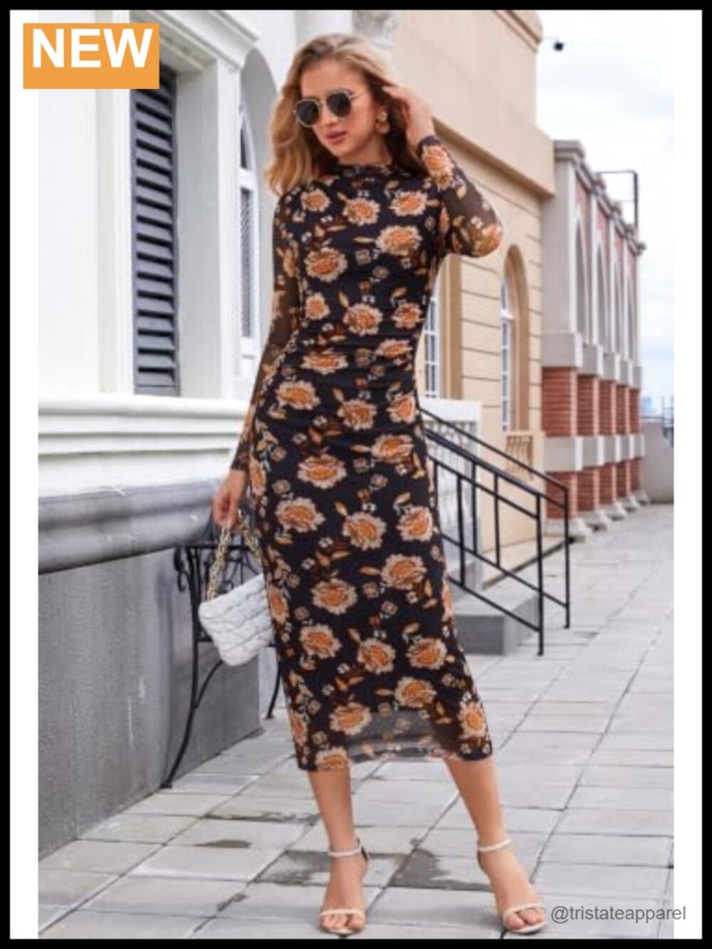 Women's Fall Long Sleeve Mock Neck Tie Dye Maxi Dress Mesh Bodycon - Picture 2 of 5